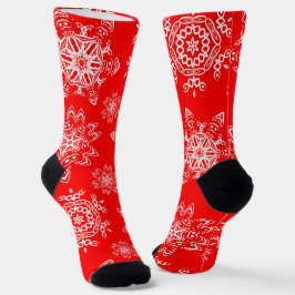Niedliches Weihnachts-Rot- und Weißschneeflocken-M Socken