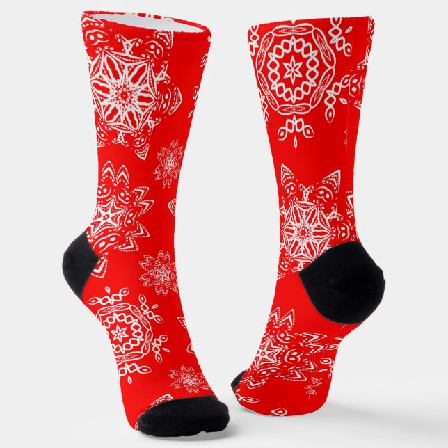 Niedliches Weihnachts-Rot- und Weißschneeflocken-M Socken (Gewinkelt)