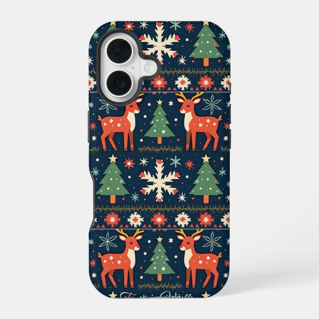 Niedliches Weihnachts-Sweater-Muster iPhone 16 Hülle (Rückseite)