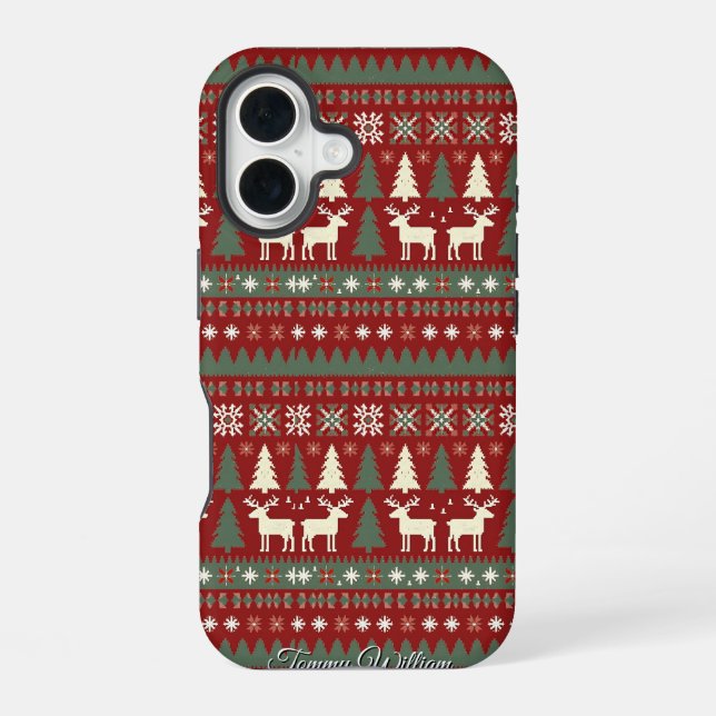 Niedliches Weihnachts-Sweater-Muster iPhone 16 Hülle (Rückseite)