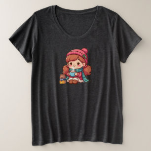 Niedliches Weihnachts-/Wintermädchen mit Kakao Große Größe T-Shirt
