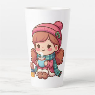 Niedliches Weihnachts-/Wintermädchen mit Kakao Milchtasse