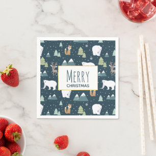 Niedliches Weihnachts-Wintertiermuster Serviette