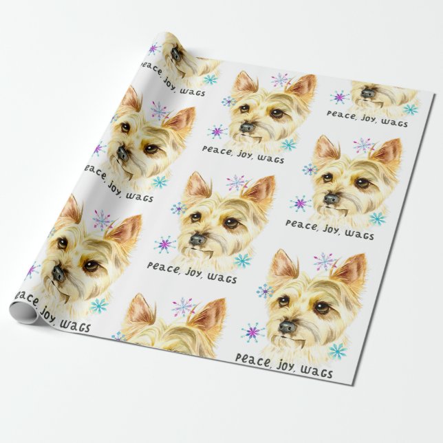 Niedliches Weihnachts-Yorkie Dog Peace Joy Wags Pa Geschenkpapier (Ungerollt)