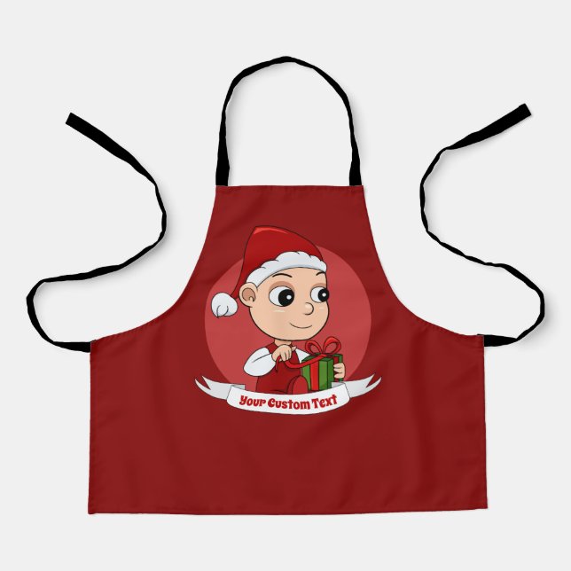 Niedliches Weihnachtsbaby mit Geschenk und Hut des Schürze (Vorderseite)
