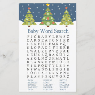 Niedliches Weihnachtsbaum Baby Shower Word Search