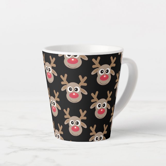 Niedliches Weihnachtsbaum Cartoon Pattern Schwarz Milchtasse (Rechte Ecke)