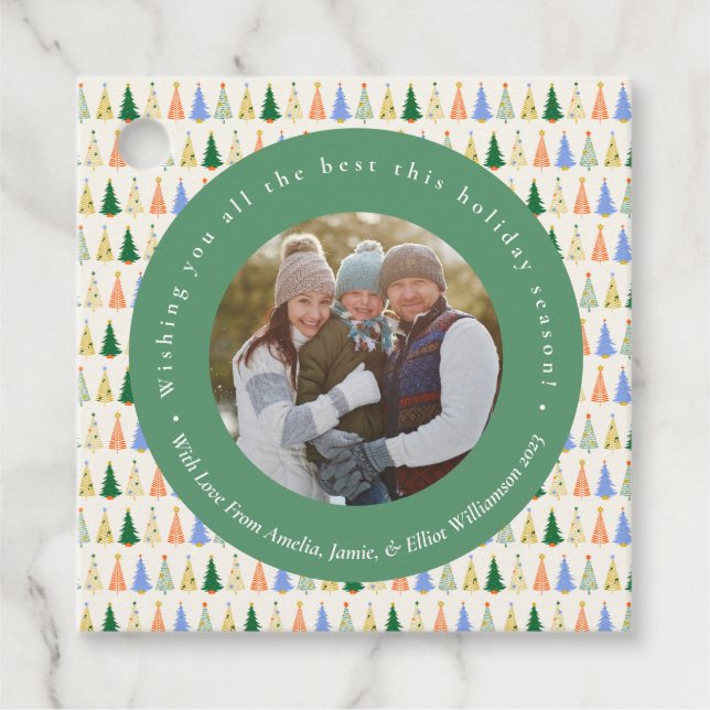 Niedliches Weihnachtsbaum Red Green Family Custom  Geschenkanhänger (Vorderseite)