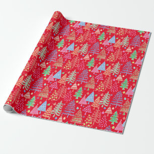 Niedliches Weihnachtsbaum Rotes grünes Blaues Mus Geschenkpapier