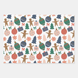 Niedliches Weihnachtsbaum- und Bows-Muster Geschenkpapier Set