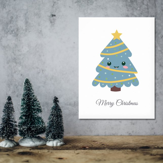 Niedliches Weihnachtsbaumposter Poster (Kawaii Christmas Tree White Poster)