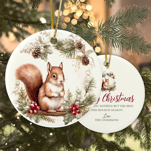Niedliches Weihnachtsbaumtier Keramik Ornament (Cute chipmunk forest woodland  personalized Christmas ornament)