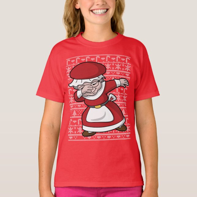 Niedliches Weihnachtsbetupfende Frau Klaus T-Shirt (Vorderseite)
