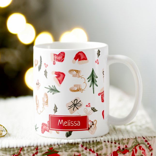 Niedliches Weihnachtsbild Kaffeetasse (Cute watercolor Christmas illustration pattern Coffee Mug)