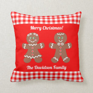 Niedliches Weihnachtsbrot Red Gingham Monogram Kissen