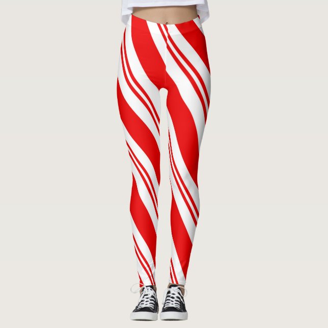 Niedliches Weihnachtscreme Red Strip Muster Leggings (Vorderseite)