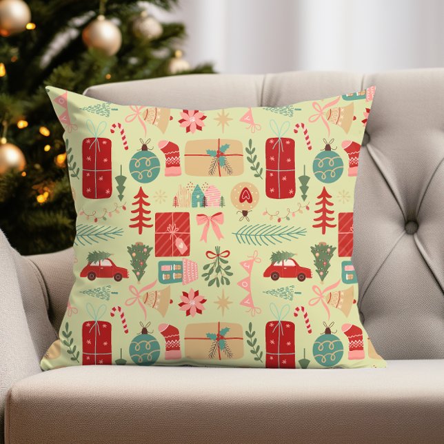 Niedliches Weihnachtsdesign in Preppy Pink und Min Kissen (cute coquette preppy pink and mint green christmas pattern pillow for holiday decor)