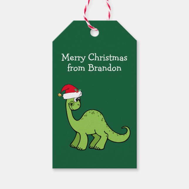 Niedliches Weihnachtsdinosaurier Santa Custom Gree Geschenkanhänger (Vorderseite)