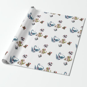 Niedliches Weihnachtsdinosaurier-Wrapping Paper Geschenkpapier