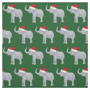 Niedliches Weihnachtselefant-Weihnachtsmann-Grün Stoff