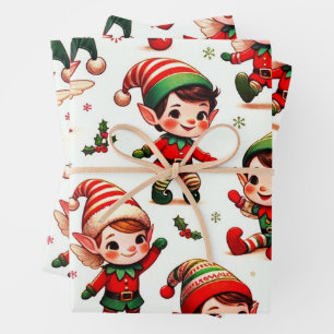 Niedliches Weihnachtself-Wrapping-Papier Geschenkpapier Set