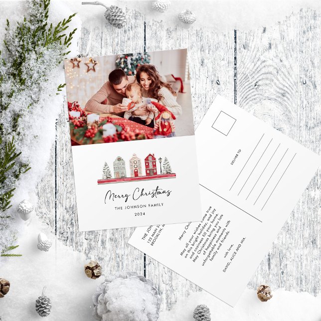Niedliches Weihnachtsfamilienbericht Foto Postkarte (Von Creator hochgeladen)
