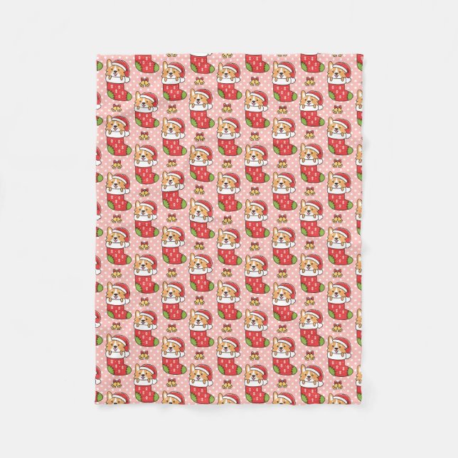 Niedliches Weihnachtsfest Corgi Fleece Blanket (Vorderseite)