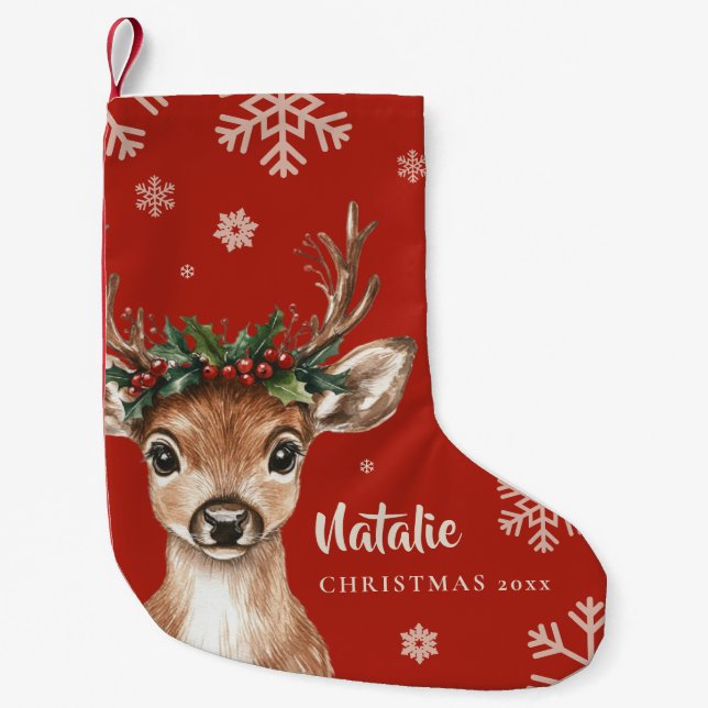 Niedliches Weihnachtsfest mit Antlern und Blumenkr Kleiner Weihnachtsstrumpf (Vorderseite)