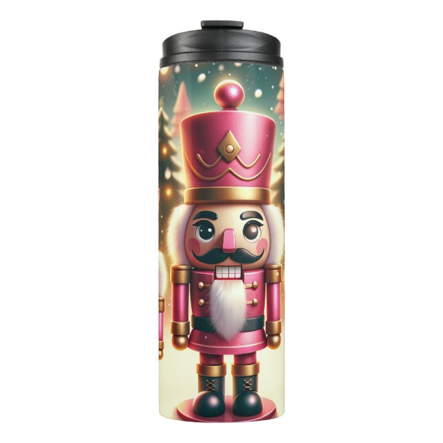 Niedliches Weihnachtsfest Pink Nutcracker Trio Thermosbecher (Vorderseite)