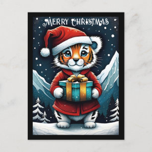 Niedliches Weihnachtsfest Tiger Schneezeit Postkarte