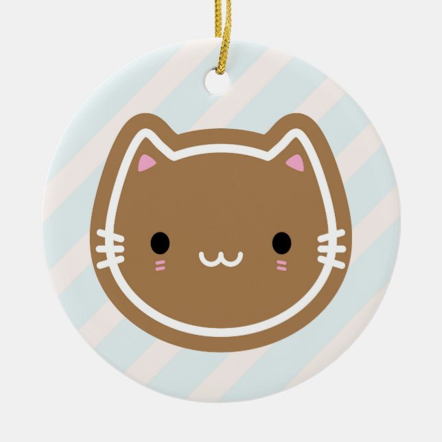 Niedliches Weihnachtsgebäck Katze Keramik Ornament (Vorne)