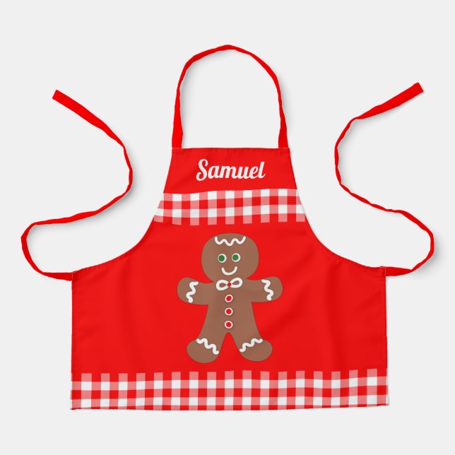 Niedliches Weihnachtsgebäck Red Gingham Name Schürze (Vorderseite)