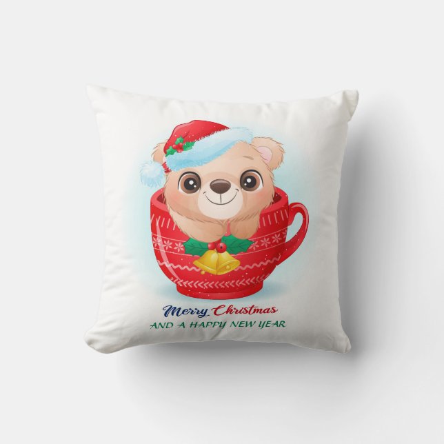 Niedliches Weihnachtsgebäck Watercolor Baby Bear K Kissen (Vorderseite)