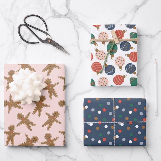Niedliches Weihnachtsgebäck & Ziermuster Geschenkpapier Set (Vorderseite)