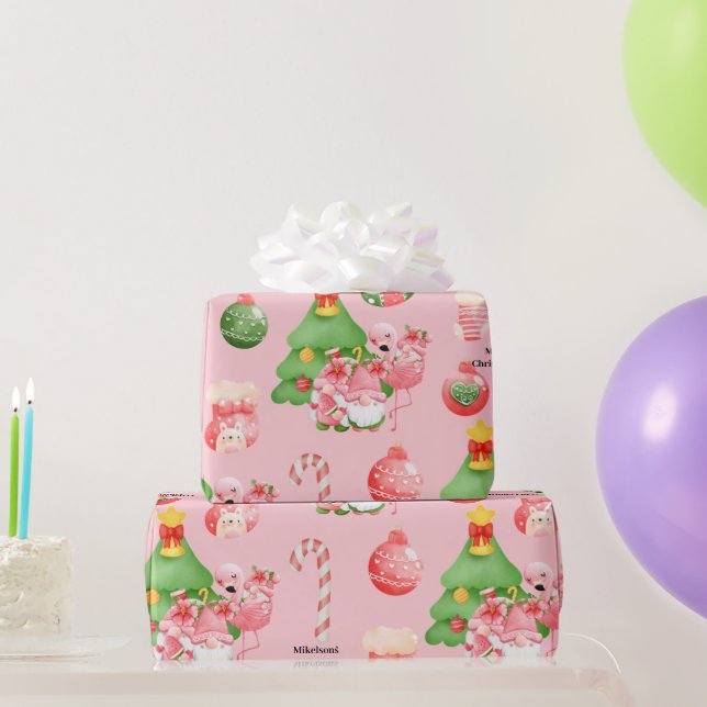 Niedliches Weihnachtsgebirge Rosa und Grün Tropisc Geschenkpapier (Partygeschenke)