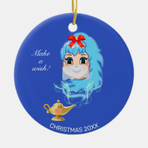 Niedliches Weihnachtsgenie & Magie-Lampe auf blau Keramik Ornament