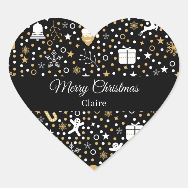 Niedliches Weihnachtsgeschenk Black Gold Polka Dot Herz-Aufkleber (Vorderseite)