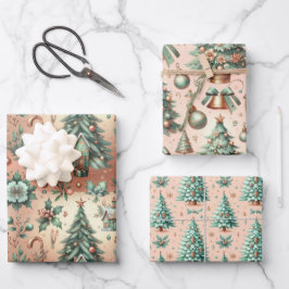 Niedliches Weihnachtsgeschenk für Grüne Bäume Geschenkpapier Set