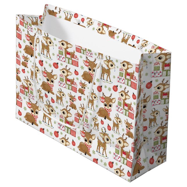 Niedliches Weihnachtsgeschenk Rentier Große Geschenktüte (Vorderseite Schrägansicht)