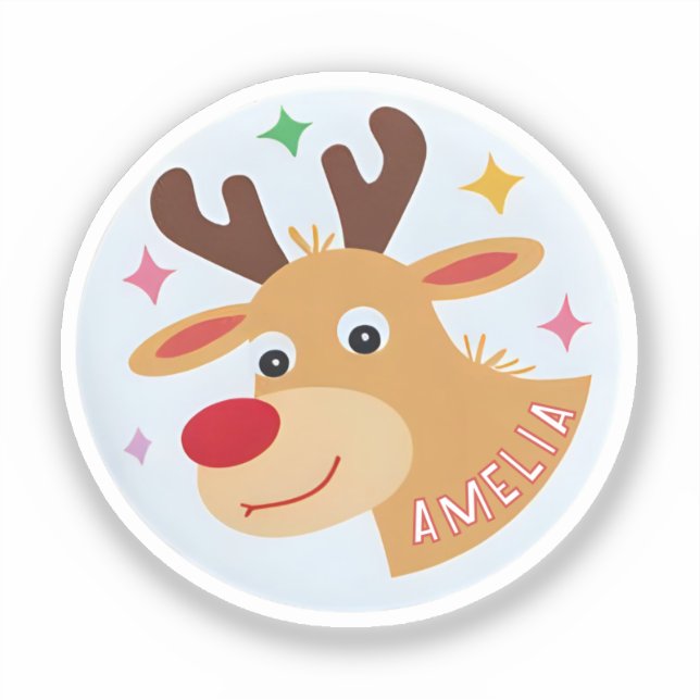 Niedliches Weihnachtsgeschenk von Reindeer Kid Aufkleber (Vorderseite)