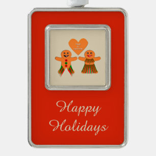 Niedliches Weihnachtsgingerbrot Couple Custom Rahmen-Ornament Silber