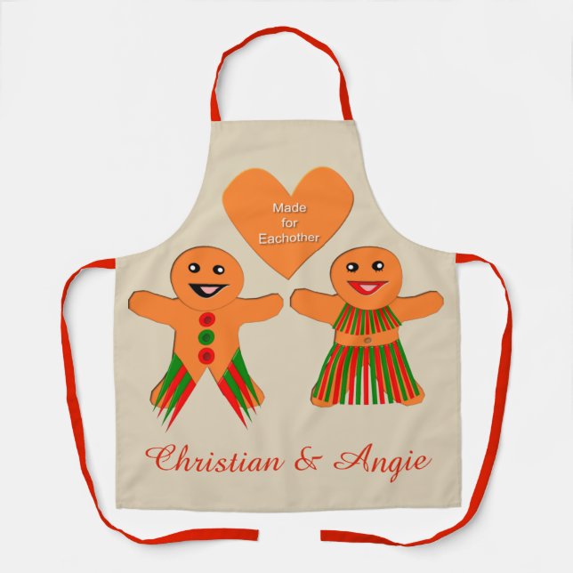 Niedliches Weihnachtsgingerbrot Couple Custom Schürze (Vorderseite)