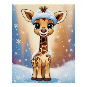 Niedliches WeihnachtsGiraffe in Beanie Hat MY EIGE Poster