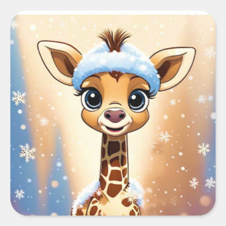 Niedliches WeihnachtsGiraffe in Beanie Hat MY EIGE Quadratischer Aufkleber