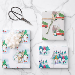 Niedliches Weihnachtsgrün-Set 3 Geschenkpapier Set