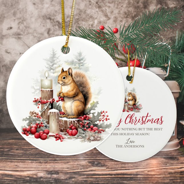 Niedliches Weihnachtsholztier Keramik Ornament (Cute chipmunk forest woodland personalized Christmas ornament)