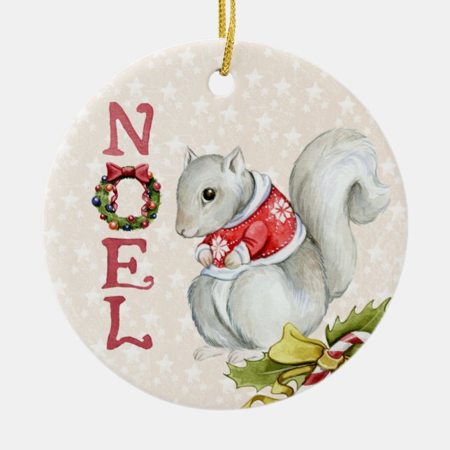 Niedliches Weihnachtshörnchen Keramik Ornament (Vorne)