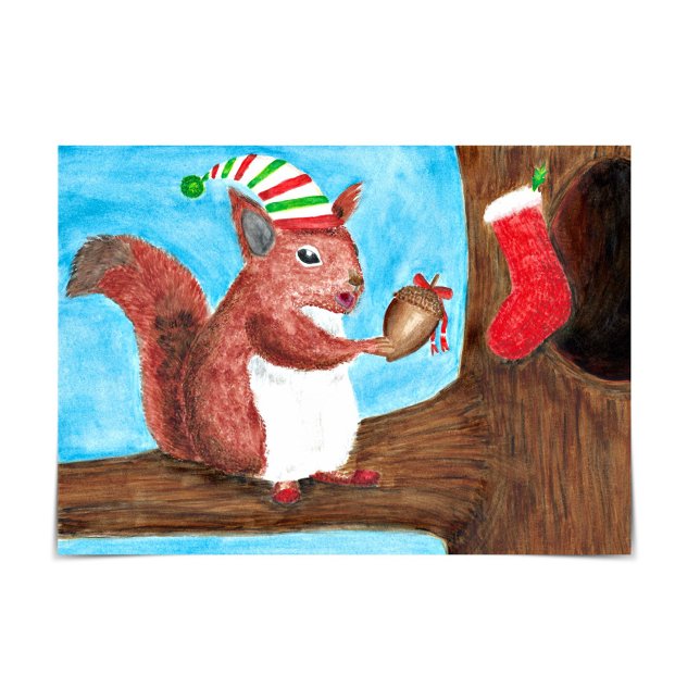 Niedliches Weihnachtshörnchen mit Acorn-Karte Karte (Von Creator hochgeladen)