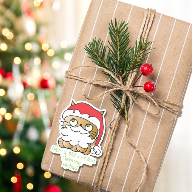 Niedliches Weihnachtskatzenjammer Cartoon Sonniges Aufkleber (Von Creator hochgeladen)