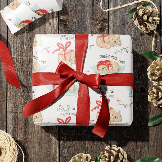 Niedliches Weihnachtskatzenmuster Geschenkpapier (Von Creator hochgeladen)